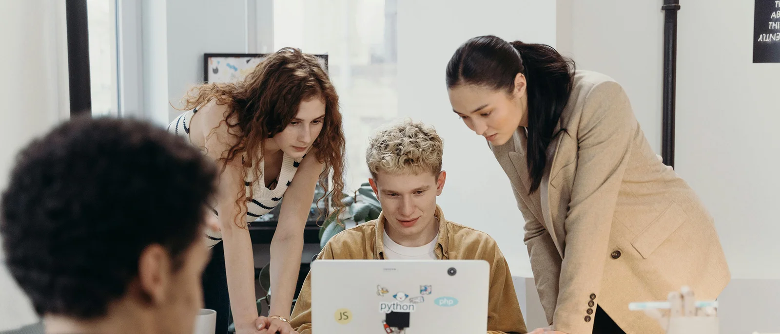 Team collaborating on AI development